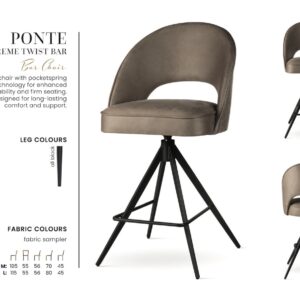 PONTE SUPREME TWIST bárszék L | táskarugós forgó bárszék, választható szövet / fekete lábbal